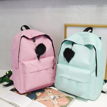 Fashion polyester customize Logo trend high school bag simple color travel backpacks pendant bags